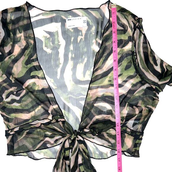 Asos Design Fairy Sheer Tie Front Ruffle Sleeve Crop Top Size 8 - Picture 14 of 15